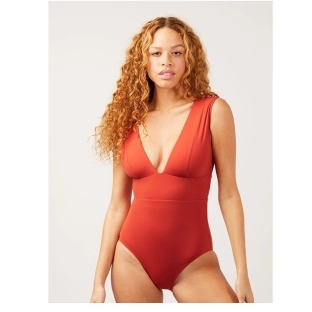 Andie Swim Mykonos One Piece Swimsuit Small Tall Cherry Red Plunge V Neck
